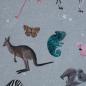 Preview: French Terry Tiere Zebra Koala Känguru Panda Chamäleon grau